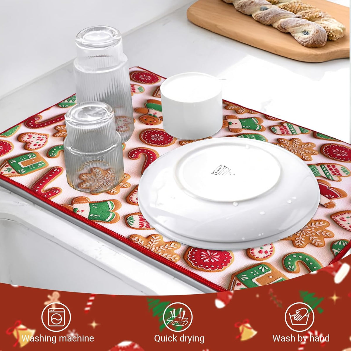 15"x20" Christmas Dish Drying Mat for Kitchen Counter