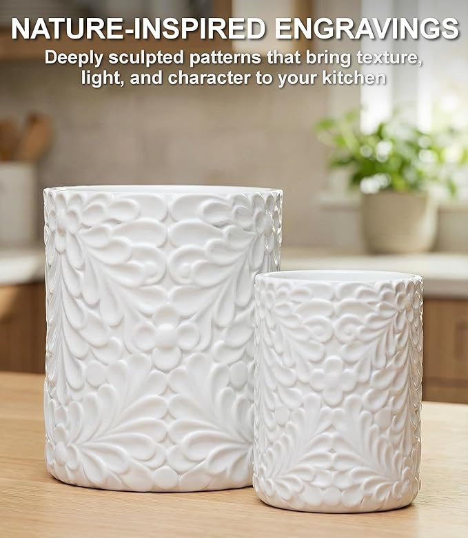 25DOL Large 7.3"+5.4" Engraved Ceramic Utensil Holder - Image 3