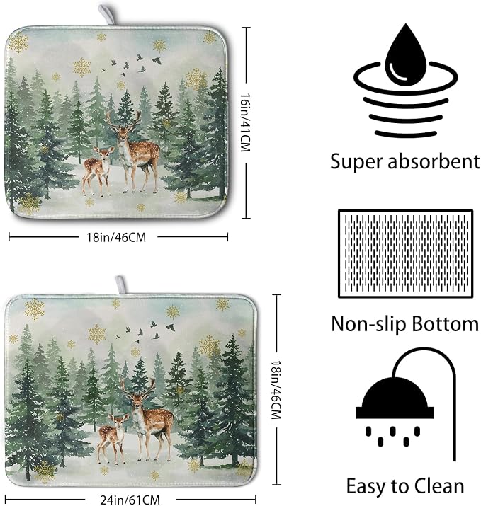 Reindeer Tree Snowflakes Christmas Dish Drying Mats - Image 2
