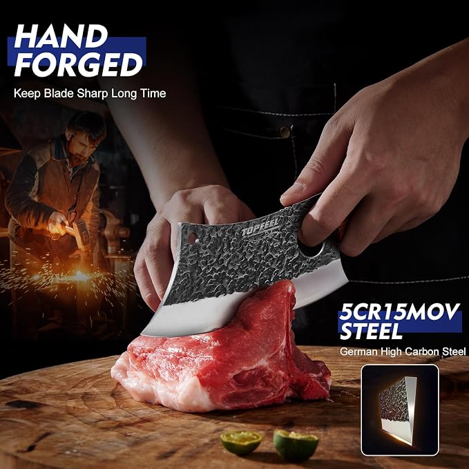 Topfeel 3PCS Butcher Knife Set, Hand Forged Serbian Chef Knives & Meat Cleaver - Image 5