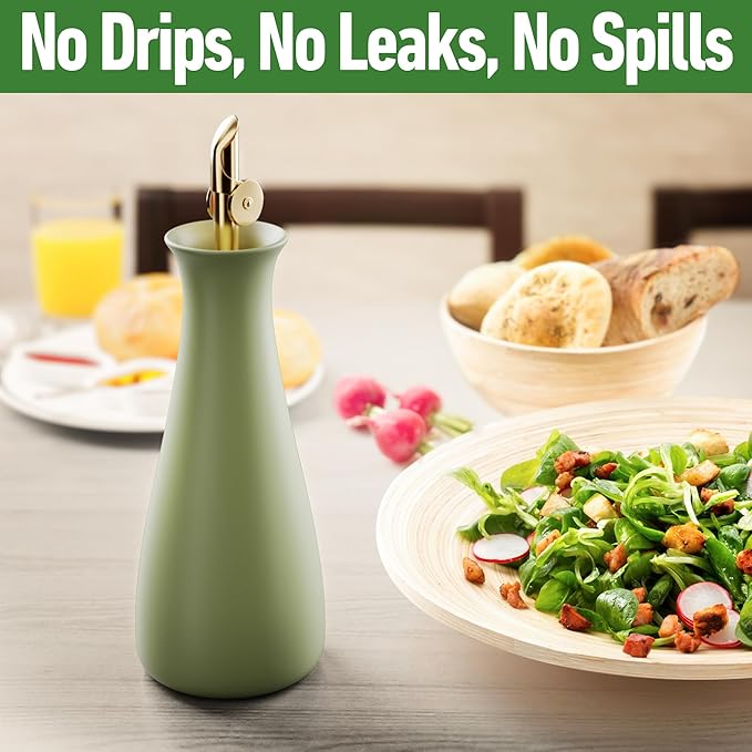 Ceramic Olive Oil Dispenser - 530 ML Capacity Matte Green Ceramic Oil Dispenser - Image 4