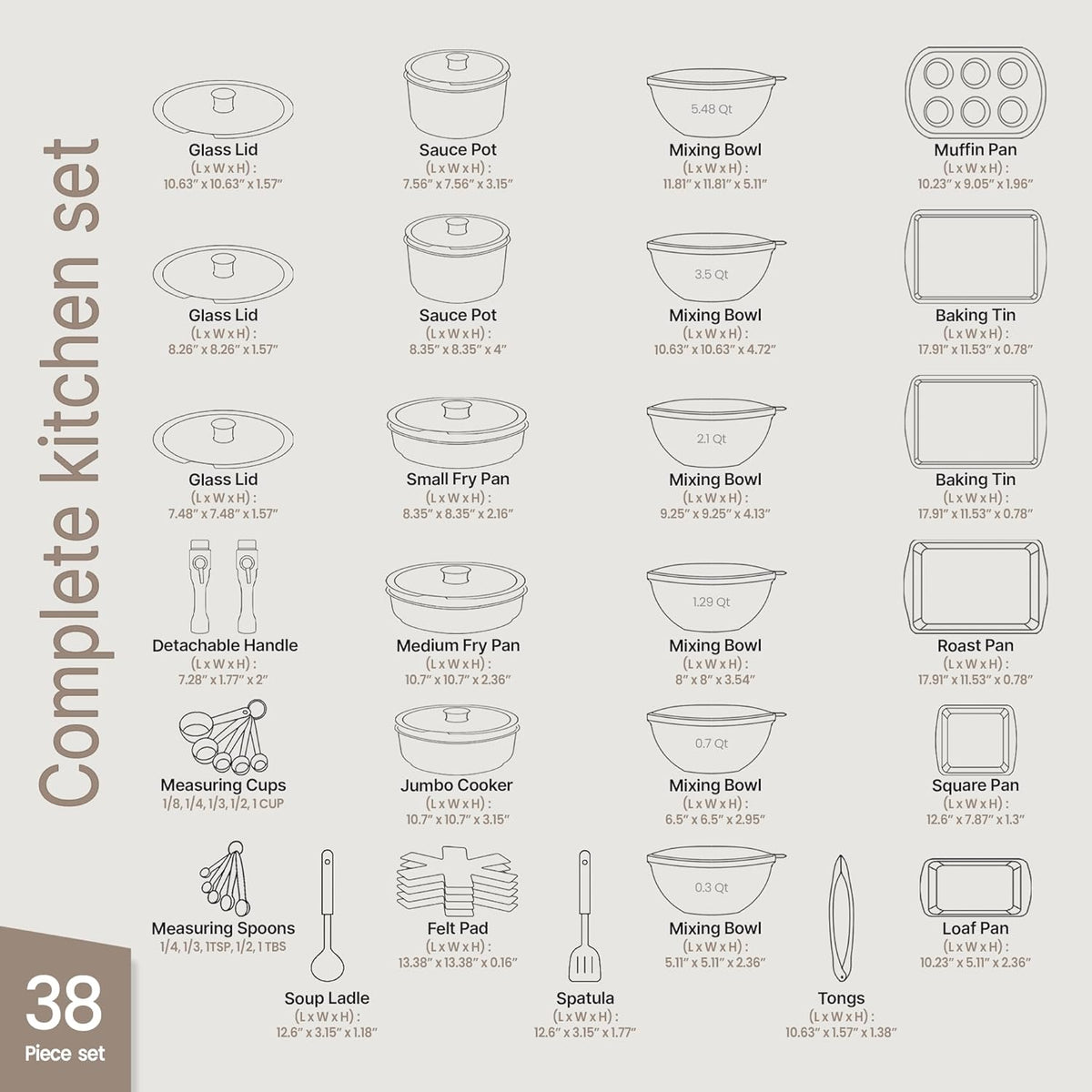 Bakken Master 38 Piece Granite Cookware and Bakeware Set – Nonstick