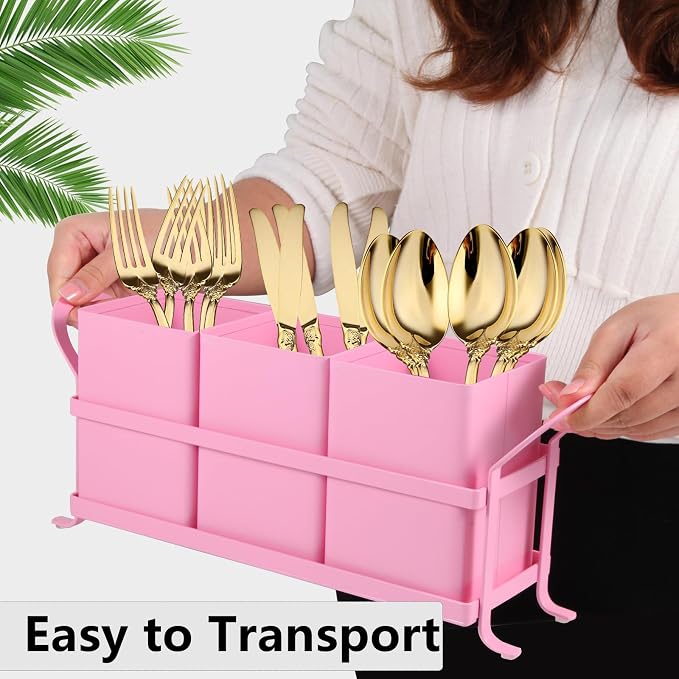 NelyBet Metal Silverware Caddy, 3 Compartment Utensil Holder - Image 5