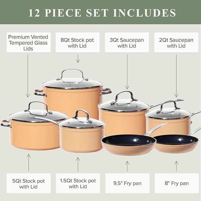 Nuwave Healthy Duralon Blue Ceramic Nonstick Cookware Set, Diamond Infused - Image 7