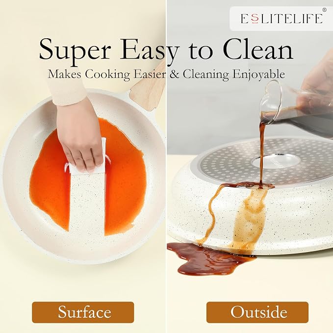 ESLITE LIFE Nonstick Ceramic Frying Pan Skillet, Non-Toxic Egg Omelette Kitchen - Image 6