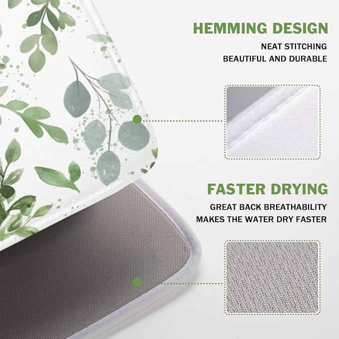 Spring Summer Sage Green Leaves Dish Drying Mat 18 x 24 Inch Spring Eucalyptus - Image 4