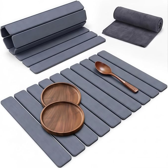 Stone Drying Mat for Kitchen Counter 16x24 Inch, Diatomaceous Dish Drying Mat by BSTUR