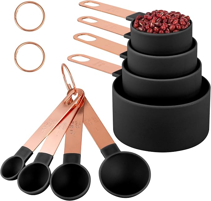 8-Piece Stackable Rose Gold Stainless Steel Handled Measuring Cups and Spoons by Unknown