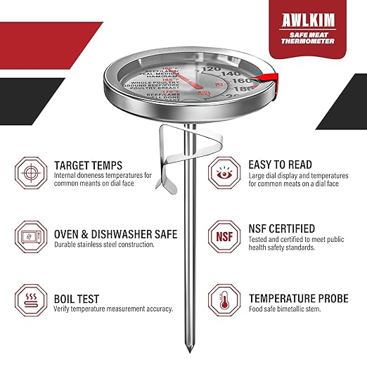 AWLKIM 2 Pack Analog Probe Meat Thermometer, NSF Certified, No Battery Needed - Image 2