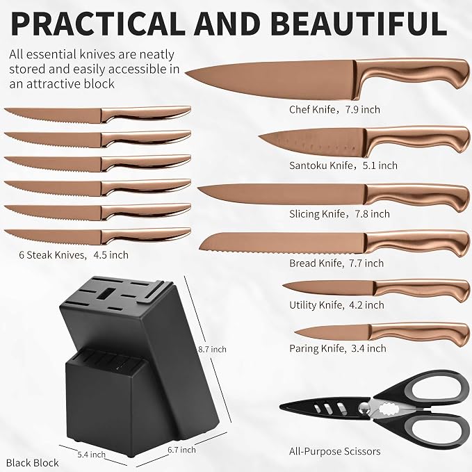 15-Piece Rose Gold Knife Block Set - Image 2