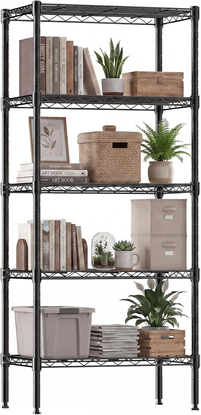 DUMOS 5-Tier Metal Wire Storage Shelves, Adjustable Standing Storage Rack Shelf by DumosLifestyle