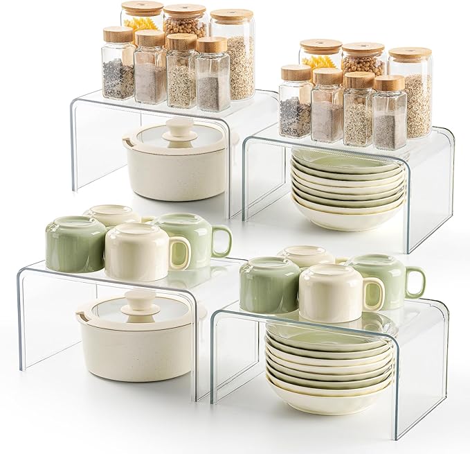 Clear Spice Rack Shelves, Pantry Organizers and Storage Set of 4, Display Shelf by BobomomentHome
