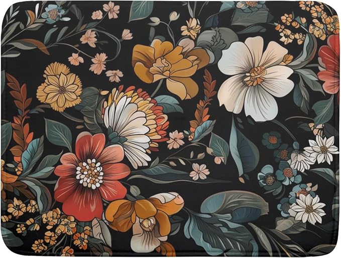 Vintage Floral Dish Drying Mat 18x24 inch Boho Flower Drainer Mats Fast Dry by Giwawa