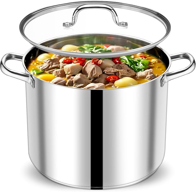 P&P CHEF 20 QT Stock Pot with Lid, Stainless Steel Large Cooking Pot, Soup by PPCHEF