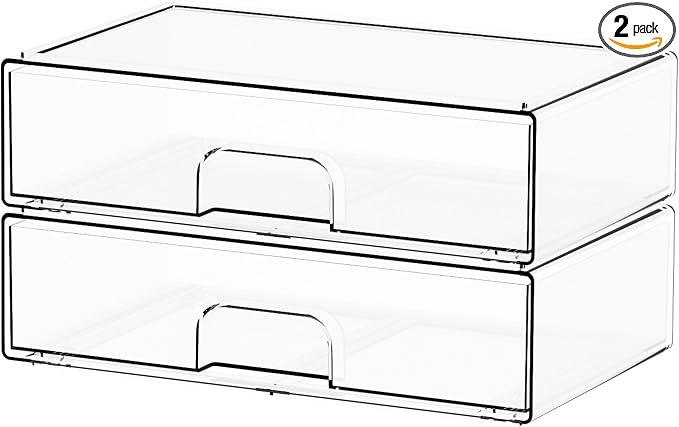 Yieach 12.1''W Clear Stackable Storage Drawers, 2 Pack Acrylic Drawer Organizer by Yieach