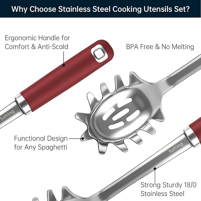 Safring Stainless Steel Soup Ladle and Spaghetti Spoon Set, Heat Resistant - Image 3