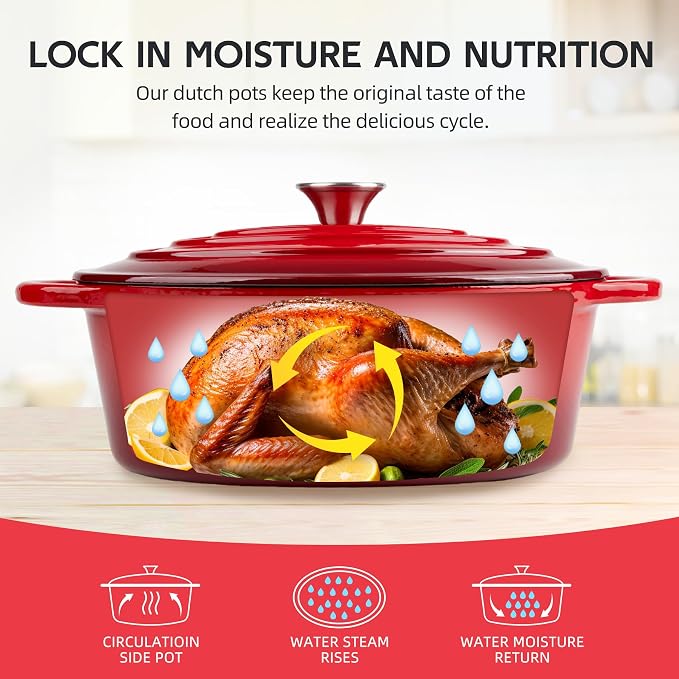 5.5 Quart Oval Enameled Cast Iron Dutch Oven Pot - Image 5