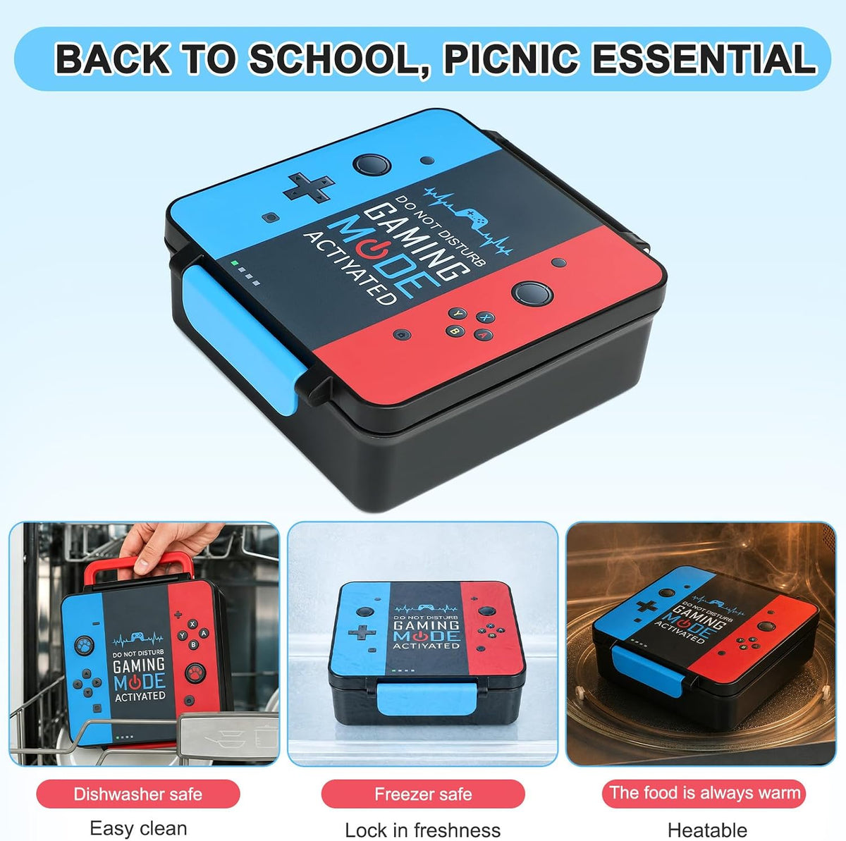 Gamer Bento Lunch Box for Kids, 60 OZ Kids Lunch Box with 8 OZ