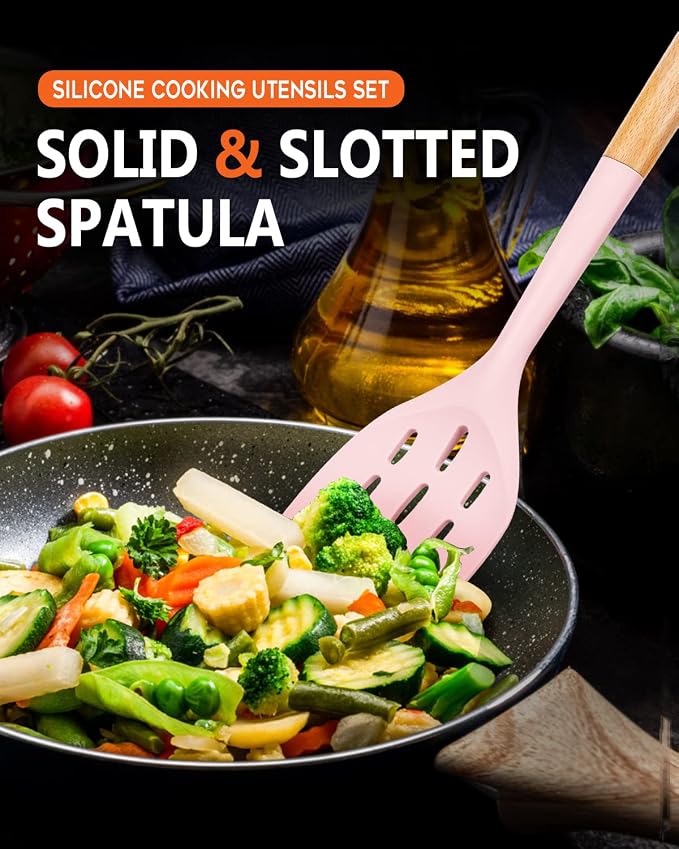 Pack of 2 Silicone Spatula, Non Stick Cooking Utensil Set Wooden Handle Kitchen - Image 6