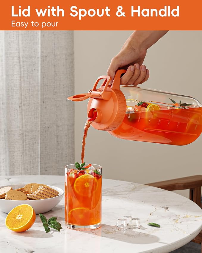 Glass Pitcher with Airtight Lid and Spout, 64oz Mason Jar Pitcher - Image 5