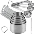 Measuring Cups and Spoons Set 14, Metric & US 18/8 Stainless Steel
