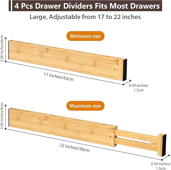 DUCOO 4 PCS Drawer Divider, Expandable Separators - Image 2