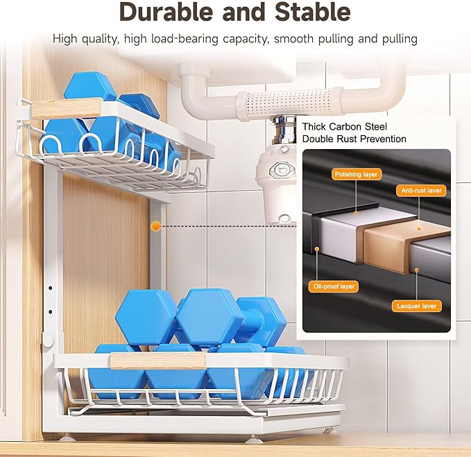 Sevenblue 2 Packs Under Sink Organizer, Height Adjustable 2 Tier Under Kitchen - Image 5