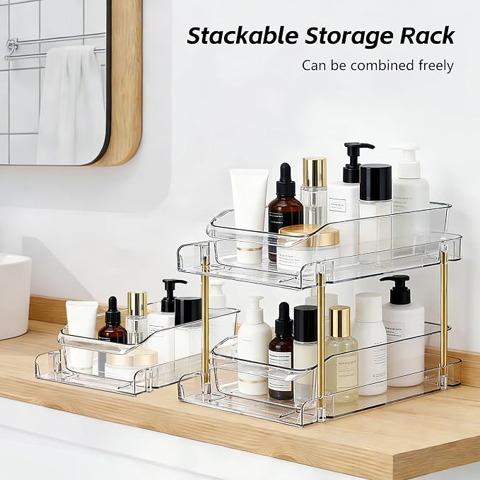 LAREKUN4pack 2-Tier Organizer & Storage Unit Stackable Bathroom Cabinet - Image 4