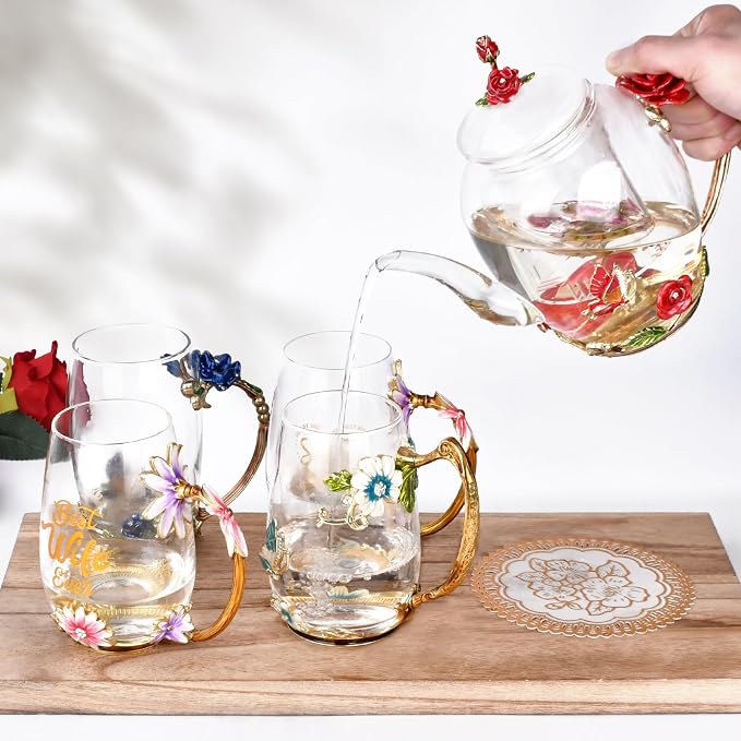 Enamel Glass Flower Tea Pot - Image 7