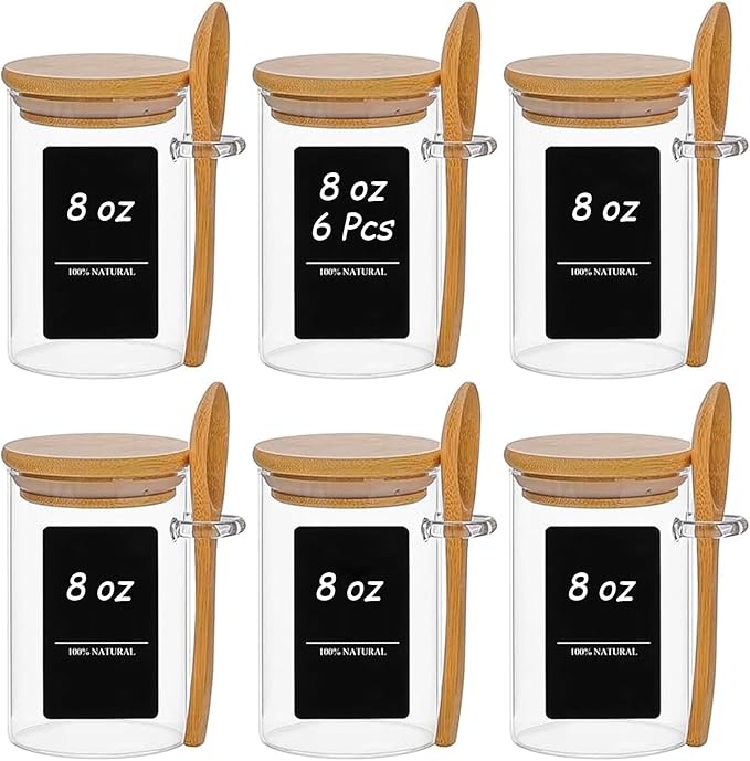 ComSaf Spice Jars with Spoon 8 oz 6Pack, Small Spice Containers Starter Set by ComSaf