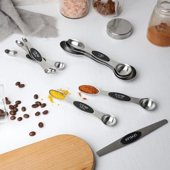 Measuring Spoon Set of 9 Magnetic Measuring Spoons Dual Sided Stainless Steel - Image 4
