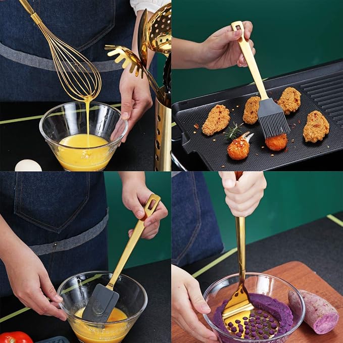 Gold Cooking Utensils Set, Berglander Stainless Steel 13 Pieces Kitchen - Image 3