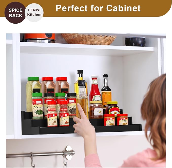 Lenwi Spice Rack Organizer for Cabinet, 3 Tier Expandable Bamboo Spice Storage - Image 6