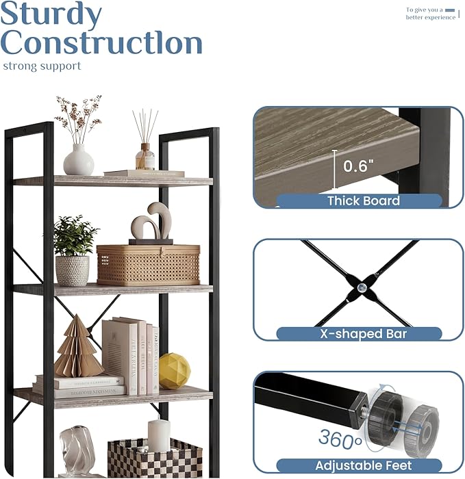 DUMOS 4 Tiers Bookshelf, Classical Book Shelf, Tall Display Shelves in Living - Image 5