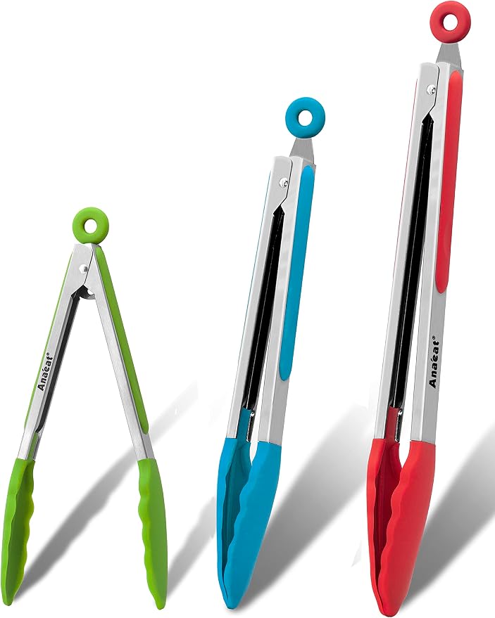 Anaeat Non-Stick Silicone Locking Tong Set of 3 by Anaeat