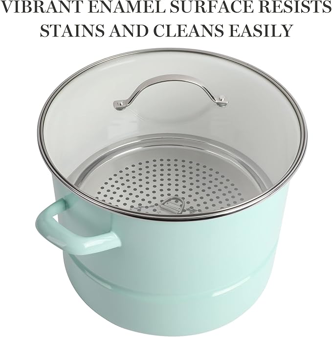 Martha Stewart Thayer 16-Quart Enamel On Steel Scratch Resistant Steamer Stock - Image 3