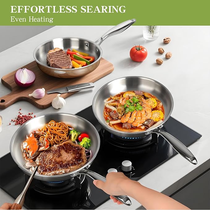 Triple Ply Stainless Steel Pots and Pans Set, EWFEN 12 Piece Induction Cookware - Image 4