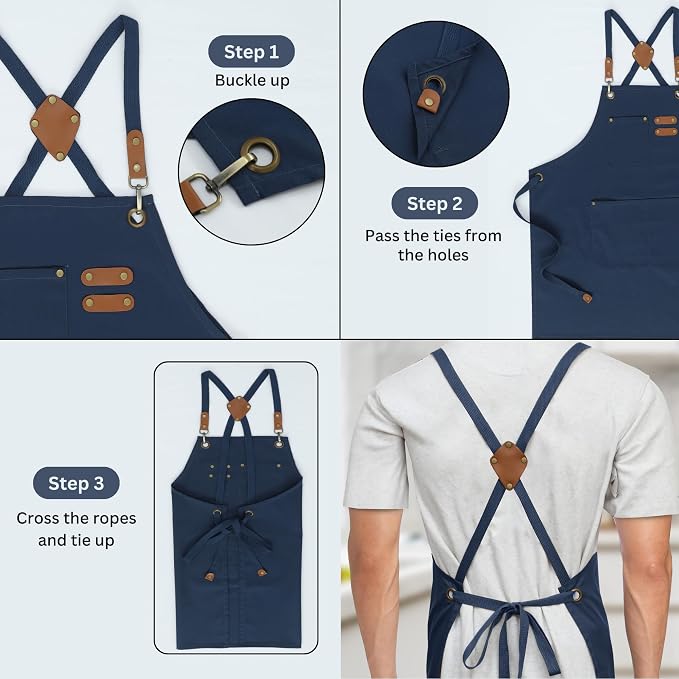 RUVANTI Work Aprons for Men, Oil & Water Repellent, PolyCotton Cross Back - Image 4