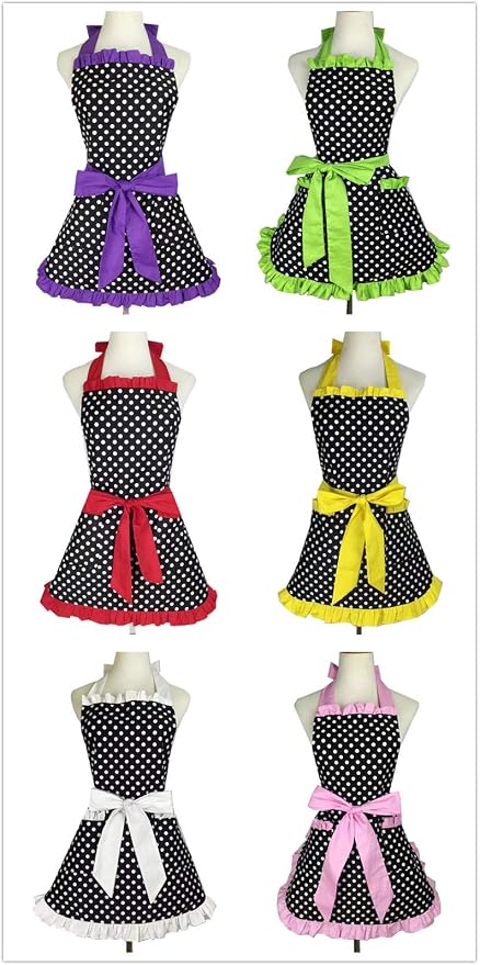 Hyzrz Cute Apron Retro Black Polka Dot Retro Ruffle Side Vintage Cooking Aprons - Image 8