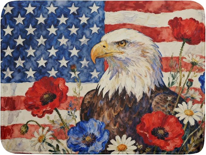 4th of July American Flag Eagle Dish Drying Mat by Aytipun