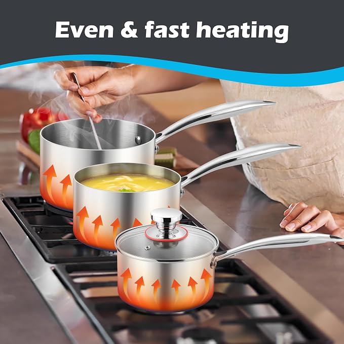 E-far 2-Quart Saucepan, Tri-Ply Stainless Steel Sauce Pan - Image 5