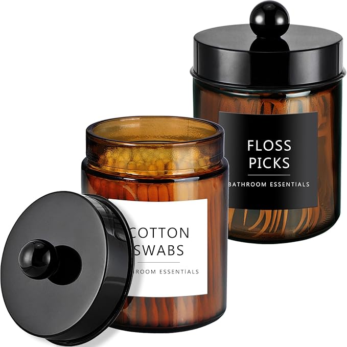 Amolliar Amber Glass Qtip Holder, Apothecary Jars by Amolliar