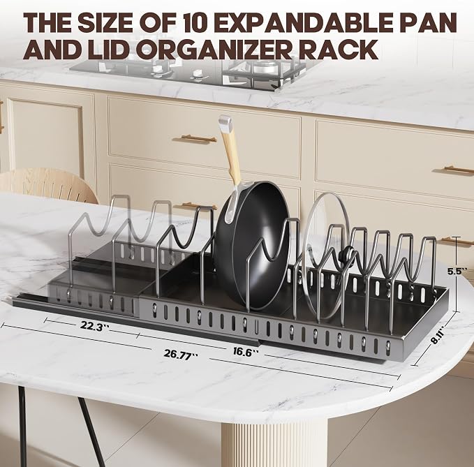 Pull Out Pots and Pans Organizer Under Cabinet, Expandable Sliding Lid Holder - Image 3