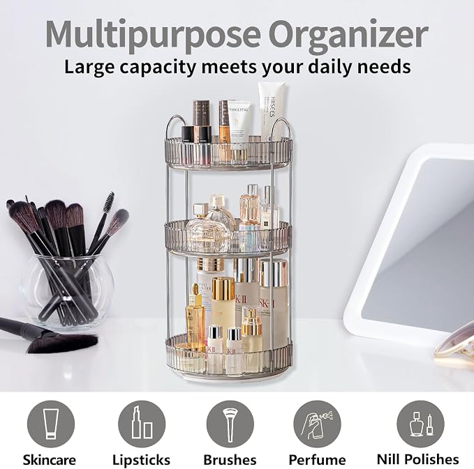 Asayuee 360 Rotating Makeup Organizer, 3 Tier Large Capacity Make Up Organizers - Image 7