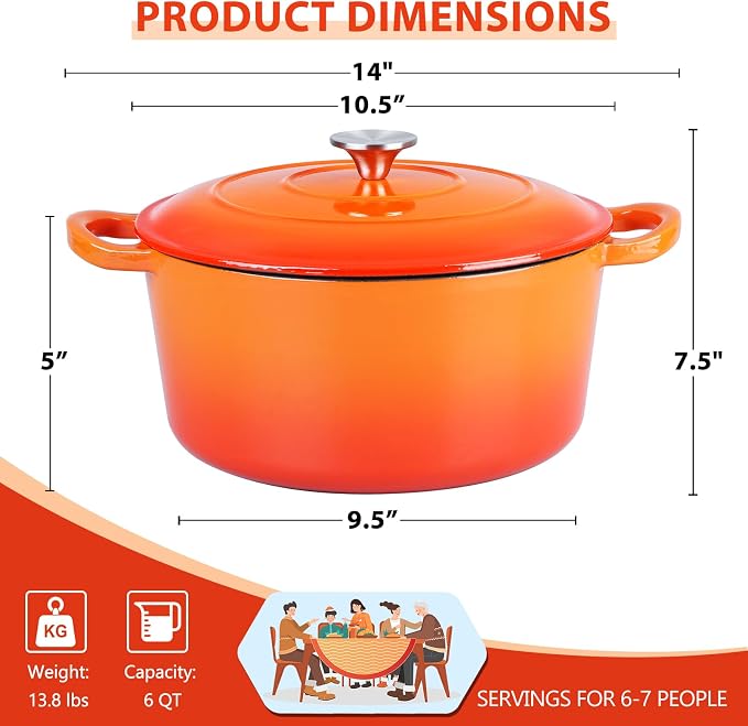 E-far 6 Quart Dutch Oven, Enameled Cast Iron Dutch Oven Pot - Image 2