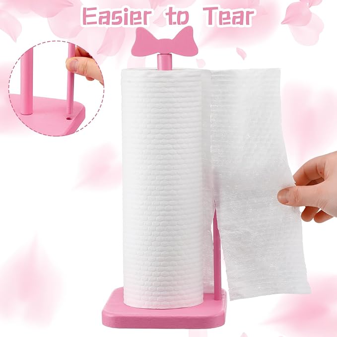 Leinuosen Pink Bow Paper Towel Holder Coquettish Cute Bow Wooden Paper Towel - Image 4