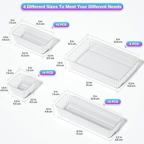 47 PCS Clear Plastic Drawer Organizer Set - Image 2