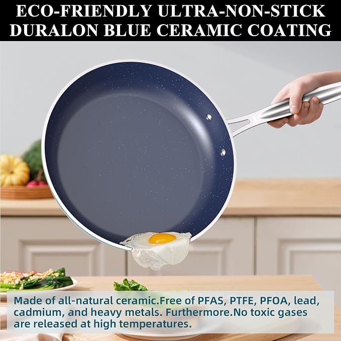 Nuwave 9pc Cookware Set Healthy Duralon Blue Ceramic Nonstick Coated, Diamond - Image 6