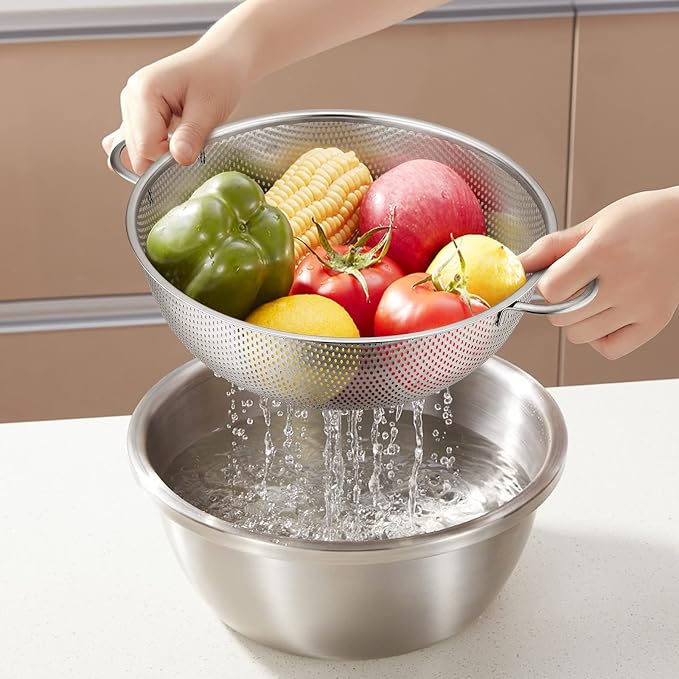 E-far Stainless Steel Colander Set of 3, Micro-Perforated Metal Colander - Image 7