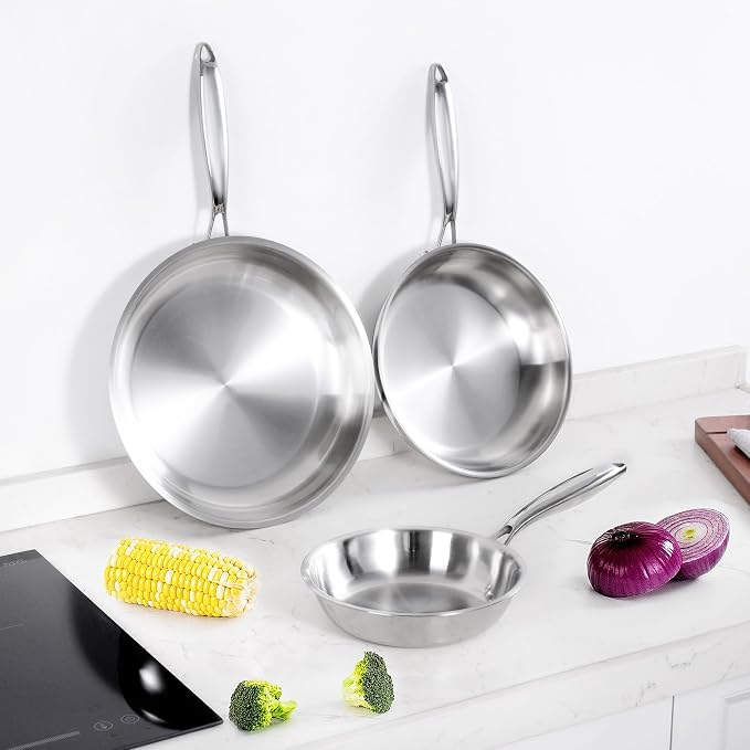 SuperCook 2 Pieces Tri-Ply Clad Stainless Steel Frying Pan, Steel Pans - Image 7